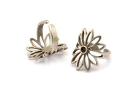 Silver Flower Ring, Antique Silver Plated Brass Flower Rings With 1 Stone Settings - Pad Size 3mm N1849 H1490