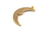 Gold Crescent Charm, Gold Plated Crescent, Cubic Zircon, CZ Pave Crescent Charm, Zircon Charm Pendants With 1 Loop (41x11x3mm) SY0087