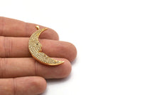 Gold Crescent Charm, Gold Plated Crescent, Cubic Zircon, CZ Pave Crescent Charm, Zircon Charm Pendants With 1 Loop (41x11x3mm) SY0087