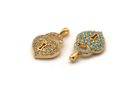 Gold Heart Lock Charm, Gold Plated Heart Lock, Cubic Zircon, 2 CZ Pave Heart Lock Charms, Zircon Charm Pendants With 1 Loop (17x11mm) SY0109