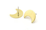 Brass Moon Earring, 10 Raw Brass Crescent Moon Shaped Stud Earrings (15x8x1mm) M01843 A2516