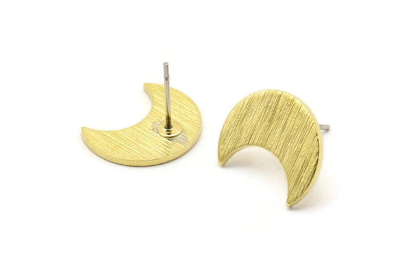 Brass Moon Earring, 10 Textured Raw Brass Crescent Moon Shaped Stud Earrings (15x8x1mm) M01857 A1505
