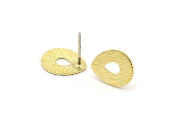 Brass Drop Earring, 6 Textured Raw Brass Drop Shaped Stud Earrings (12x0.70mm) M01880 A2515