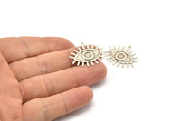 Silver Eye Charm, 12 Antique Silver Plated Brass Eye Charms With 1 Loop, Pendants, Earrings (26x22x1mm) A1201 H1145