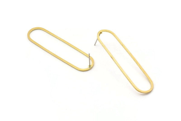 Brass Oval Earring, 8 Raw Brass Oval Stud Earrings (50x13x1mm) D1288 A1251