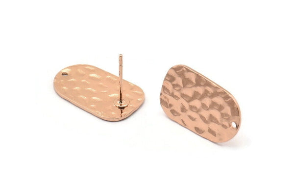 Rose Gold Square Earring, 4 Rose Gold Plated Brass Stud Earrings With 1 Hole (19x12x0.80mm) D0838 A1159