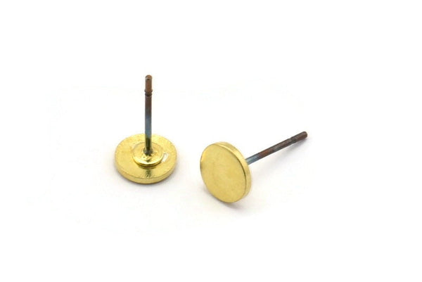 Brass Round Earring, 12 Raw Brass Round Earring Studs (6x0.80mm) M01875 A2493