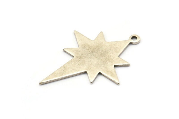 Silver Pole Star Charm, 6 Antique Silver Plated Brass, Silver Charms, Silver Pole Star Charms With 1 Loop (30x22x0.80mm) M02478