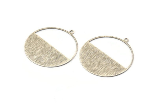 Silver Circle Charm, 2 Textured Antique Silver Plated Brass Circle Charms With 1 Loop, Pendants, Earrings, Findings (41x38x0.6mm) M02065