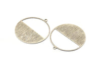 Silver Circle Charm, 2 Textured Antique Silver Plated Brass Circle Charms With 1 Loop, Pendants, Earrings, Findings (41x38x0.6mm) M02065