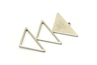 Silver Triangle Charm, 2 Antique Silver Plated Brass Triangle Charms With 1 Loop (47x30x1mm) M01809