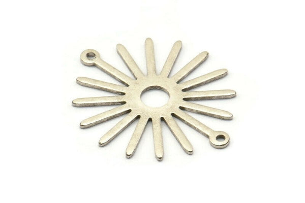 Silver Sun Charm, 10 Antique Silver Plated Brass Sun Connectors With 2 Loops, Pendants (29x25x0.80mm) M01641 H0714