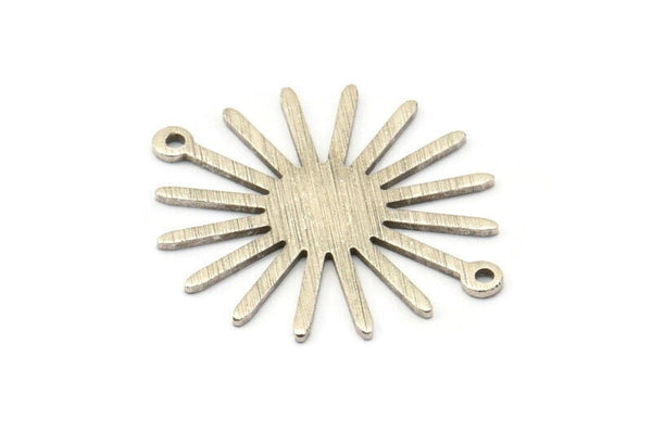 Silver Sun Charm, 6 Textured Antique Silver Plated Brass Sun Connectors With 2 Loops, Pendants (29x25x0.80mm) M01652 H0859