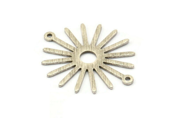 Silver Sun Charm, 8 Textured Antique Silver Plated Brass Sun Connectors With 2 Loops, Pendants (29x25x0.80mm) M01673 H1057