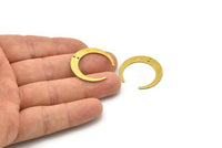 Brass Moon Charm, 12 Raw Brass Textured Crescent Moon Charms With 2 Holes, Connectors (27x25x1mm) D0761