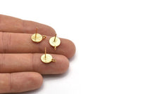 Gold Earring Posts, 6 Gold Plated Brass Round Earring Stud, Earring Charms With 1 Loop (9mm) N0803 Q0825