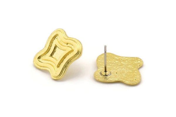 Brass Irregular Earring, 2 Raw Brass Irregular Shaped Stud Earrings (18x19x1.5mm) N1901