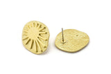 Brass Irregular Earring, 2 Raw Brass Irregular Sun Shaped Stud Earrings (20x18x1.5mm) N1902