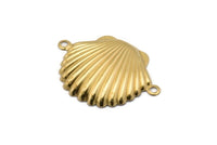 Brass Shell Charm, 24 Raw Brass Sea Shell Charm With 2 Loops, Pendants, Connectors, Findings (20x28mm) D1053
