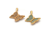 Gold Butterfly Charm, Gold Plated Butterfly, Cubic Zircon, 2 CZ Pave Butterfly Charms, Zircon Charm Pendants With 1 Loop (23x18mm) SY0228