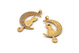 Gold Crescent Charm, Gold Plated Crescent And Cat, Cubic Zircon, CZ Pave Crescent And Cat Shaped Charm, Zircon Pendants (31x16mm) SY0221
