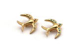 Zircon Bead Connector, 2 CZ Zircon Gold Plated Brass Bird Shaped Beads With 1 Loop (15x16mm) SY0226