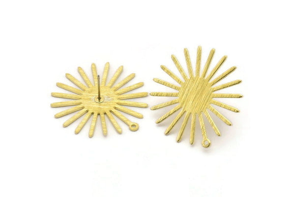 Brass Sun Earring, 6 Textured Raw Brass Sun Stud Earrings With 1 Loop (31x30x0.80mm) M02227 A2545