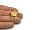 Brass Sun Earring, 6 Textured Raw Brass Sun Stud Earrings With 1 Loop (31x30x0.80mm) M02227 A2545