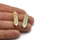 Gold Hexagon Connector, Gold Plated Hexagon, Cubic Zircon, CZ Pave Hexagon Connector With 2 Loops, Zircon Connector, Charms (38x8mm) SY0212