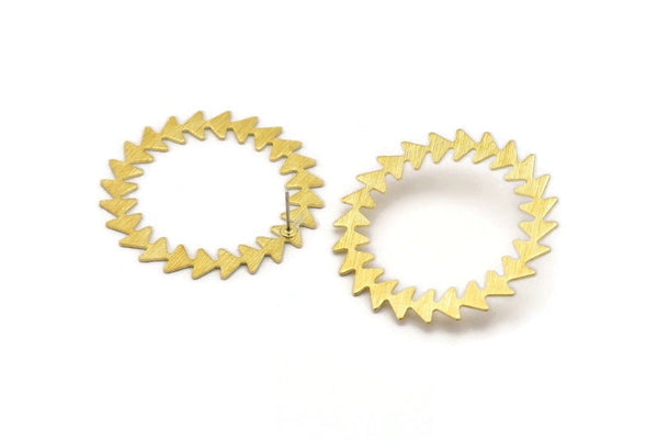 Brass Round Earring, 2 Textured Raw Brass Circle Stud Earrings (42x0.80mm) M02125 A2535