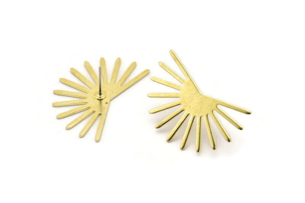 Brass Sun Earring, 4 Raw Brass Sun Stud Earrings (20x30x0.80mm) M02266 A2517