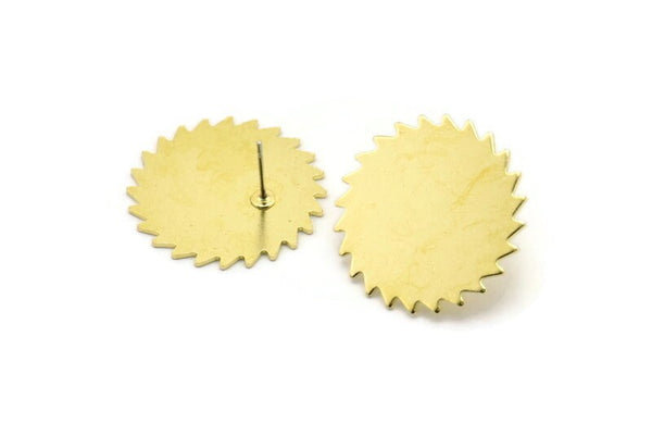 Brass Round Earring, 2 Raw Brass Circle Stud Earrings (25x0.80mm) M02133 A2544
