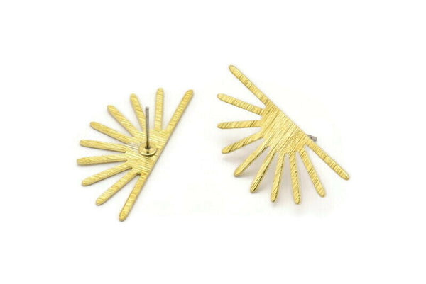 Brass Sun Earring, 4 Textured Raw Brass Sun Stud Earrings (32x14x0.60mm) M02062 A2519