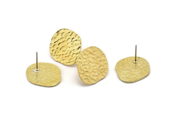 Brass Irregular Earring, 2 Raw Brass Irregular Shaped Stud Earrings (20x18x1mm) N1920