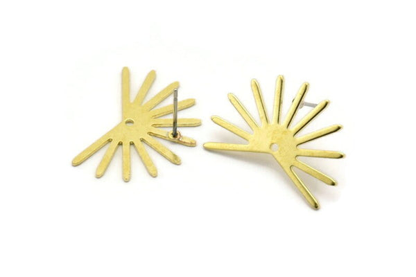 Brass Sun Earring, 6 Raw Brass Sun Stud Earrings With 1 Hole (18x25x0.80mm) M02288 A2522