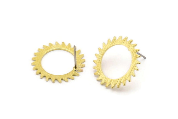 Brass Round Earring, 2 Textured Raw Brass Circle Stud Earrings (20x0.80mm) M02131 A2546