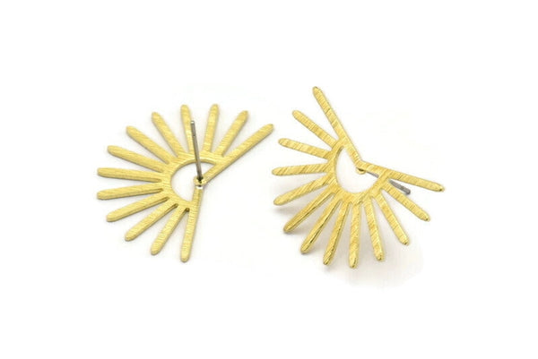 Brass Sun Earring, 4 Textured Raw Brass Sun Stud Earrings (20x30x0.80mm) M02277 A2537