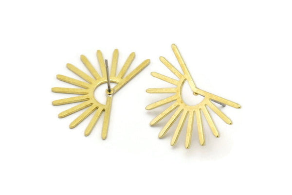 Brass Sun Earring, 4 Raw Brass Sun Stud Earrings (20x30x0.80mm) M02276 A2518