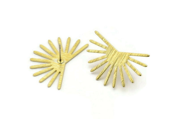 Brass Sun Earring, 4 Textured Raw Brass Sun Stud Earrings (20x30x0.80mm) M02267 A2525