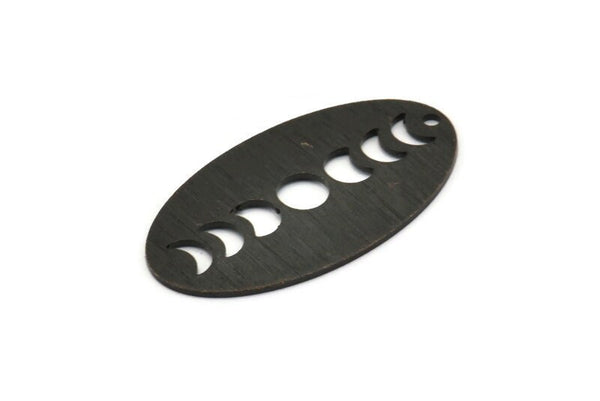 Black Oval Charm, 4 Textured Oxidized Black Brass Oval Moon Phases Charms With 1 Hole, Pendants (35x19x0.80mm) M02191
