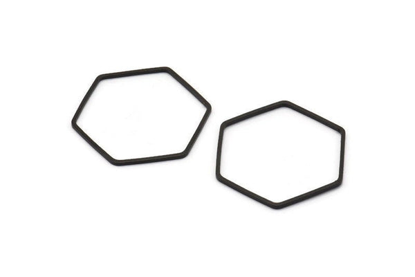 Black Hexagon Ring Charm, 24 Oxidized Brass Black Hexagon Shaped Ring Charms (25x0.8mm) BS 1177 S322