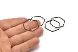 Black Hexagon Ring Charm, 24 Oxidized Brass Black Hexagon Shaped Ring Charms (25x0.8mm) BS 1177 S322