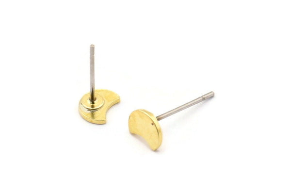 Brass Moon Earring, 12 Raw Brass Tiny Crescent Moon Stud Earrings (6x5x0.80mm) M01872 A2500