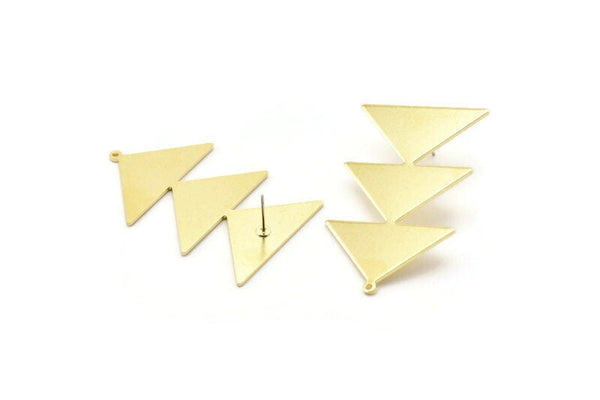 Brass Triangle Earring, 2 Raw Brass Triangle Stud Earrings With 1 Loop (47x30x1mm) M01801 A2498