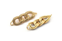 Gold Chain Connector, Gold Plated Chain, Cubic Zircon, CZ Pave Chain Shaped Connector With 2 Loops, Zircon Connector (44x13mm) SY0235