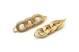 Gold Chain Connector, Gold Plated Chain, Cubic Zircon, CZ Pave Chain Shaped Connector With 2 Loops, Zircon Connector (44x13mm) SY0235