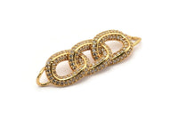 Gold Chain Connector, Gold Plated Chain, Cubic Zircon, CZ Pave Chain Shaped Connector With 2 Loops, Zircon Connector (44x13mm) SY0235