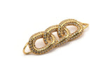 Gold Chain Connector, Gold Plated Chain, Cubic Zircon, CZ Pave Chain Shaped Connector With 2 Loops, Zircon Connector (44x13mm) SY0235