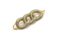 Gold Chain Connector, Gold Plated Chain, Cubic Zircon, CZ Pave Chain Shaped Connector With 2 Loops, Zircon Connector (44x13mm) SY0235