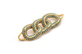 Gold Chain Connector, Gold Plated Chain, Cubic Zircon, CZ Pave Chain Shaped Connector With 2 Loops, Zircon Connector (44x13mm) SY0235